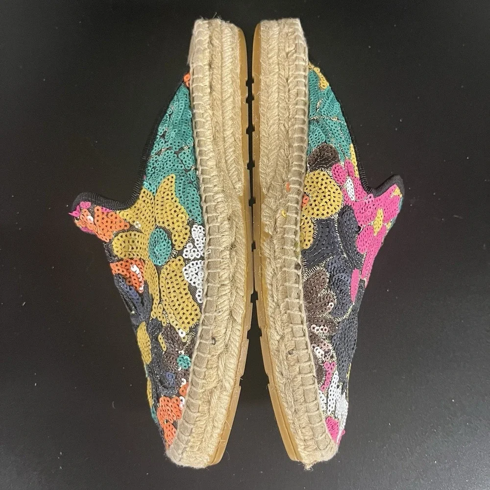 Anthropologie Maya Floral Sequin Espadrille‎ Slides 38 Sequence Made in Spain